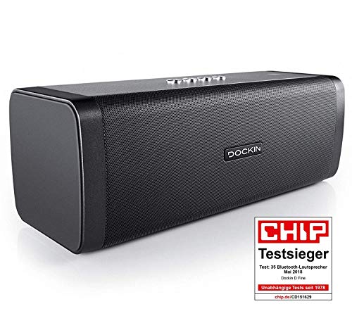 DOCKIN® D FINE EVO Bluetooth Lautsprecher Outdoor/Indoor 50W [TESTSIEGER] - Bluetooth Box groß mit Equalizer APP - 12h Spielzeit 7.800 mAh - Austauschbarer Akku - Powerbank-& Stereo-Link Funktion