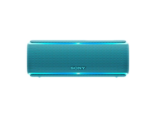 Sony SRS-XB21 kabelloser Bluetooth Lautsprecher (tragbar, farbige Lichtleiste, Extra Bass, NFC, wasserabweisend, kompatibel mit Party Chain) blau