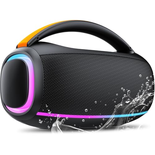 Ajblg Bluetooth Lautsprecher mit Licht, 80W Musikbox Bluetooth, Dualen Bass-Treibern, 8000mAh große...